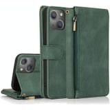 Skin-Feel Crazy Horse Textuur Zipper Portemonnee Bag Horizontale Flip Leren Case met Houder & Kaart Slots & Wallet & Lanyard voor iPhone 13 Mini (Dark Green)