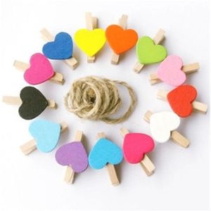 Mini houten liefde vorm ambachtelijke haringen papier foto opknoping voorjaar clips (3.5 cm kleur mengen 50 stuks/zak)