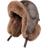 Unisex Universal Herfst en Winter Verdikt Plus Velvet Warm PU Lederen Dome Ear Beschermde Pet Flight Hats  Maat: One Size (Koffie Kleur)