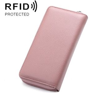 902 antimagnetische RFID Litchi textuur vrouwen grote capaciteit hand portemonnee portemonnee telefoon tas met kaartsleuven (lichtroze)