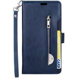 Voor iPhone X / XS Multifunctionele Rits Horizontale Flip Lederen Case met Holder & Wallet & 9 Card Slots & Lanyard(Blue)