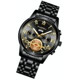 FNGEEN 4001 Heren niet-mechanisch horloge multi-functie Quartz Horloge  Kleur: Zwart stalen zwarte oppervlak gouden nagels