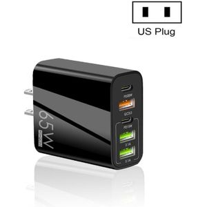 65W Dual PD Type-C + 3 x USB Multi Port-oplader voor telefoon en tablet-pc  US-stekker