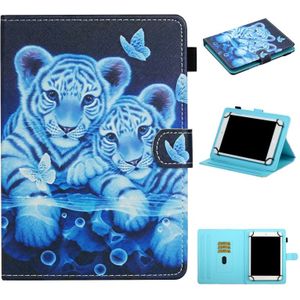 Voor 10 inch Universal Tablet PC Colored Drawing Pattern Horizontale Flip Lederen Case met Holder & Card Slots(Tiger)