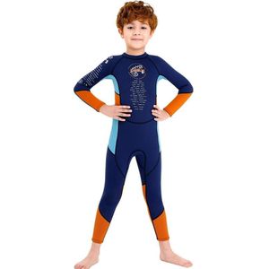 DIVE & SAIL M150501K Kinderen Warm Badpak 2 5 mm Wetsuit uit n stuk Met lange mouwen Koudbestendig Snorkelen Anti-kwallenpak  Maat: S(Navy)