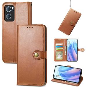 Voor Oppo Reno7 5G Solid Color Leather Buckle Case (Brown)