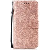 Voor Galaxy A70s Lace bloem relif patroon horizontale Flip lederen draagtas met houder & kaartsleuven & portemonnee & foto frame & Lanyard (Rose goud)