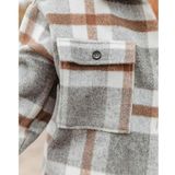 Revers lange mouwen flanel check shirt losse casual vest jack voor dames (kleur: lichtgrijs Maat: L)