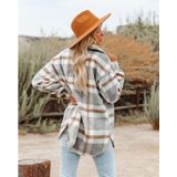 Revers lange mouwen flanel check shirt losse casual vest jack voor dames (kleur: lichtgrijs Maat: L)