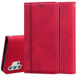 Voor Samsung Galaxy A32 5G Frosted Business Magnetische Horizontale Flip PU Lederen Hoesje met houder en kaartsleuf & lanyard (rood)