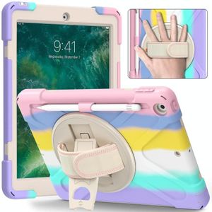 Schokbestendige kleurrijke siliconen + pc beschermende behuizing met houder & schouderriem & handriem & pen voor iPad 9.7 (2018)(roze)