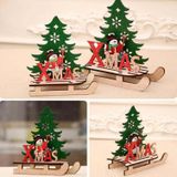 3 PCS kerstversiering kerst geschilderd houten assemblage DIY Slee Auto Decoratie Puzzel Cadeau  Grootte: Groot (Sneeuwpop)
