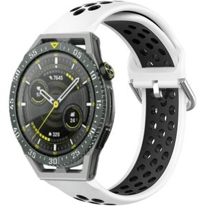 Voor Huawei Watch GT3 SE 22 mm geperforeerde ademende sport siliconen horlogeband (wit + zwart)