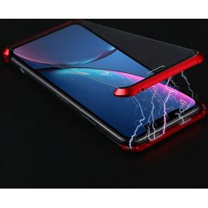 Ultradun hoekig frame magnetische absorptie dubbelzijdige gehard glas shell voor iPhone XR (rood)