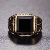 Europa en Amerika stijl Punk Gothic Retro Zwarte Onyx edelsteen mannen Titanium staal Ring  US maat: 9  Diameter: 19mm  omtrek: 59.8mm(Gold)