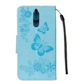 Voor Huawei Mate 10 Lite Vintage relif bloemen vlinder patroon horizontale Flip lederen draagtas met kaartslot & houder & portemonnee & Lanyard (blauw)