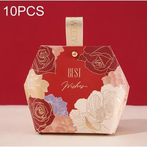 10PCS Wedding Supplies Wooden Ring Portable Wedding Gift Candy Box  Style: Red+PU Hand(Large)