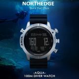 North Edge Aqua 100m Waterdichte Scuba Diver Smart Watch  ondersteuning Luminous Display & Compass-modus