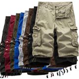Zomer Multi-pocket Solid Color Loose Casual Cargo Shorts voor mannen (kleur: wijn rode grootte: 36)