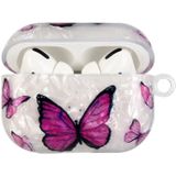 Voor AirPods Pro Painted Shell Textuur draadloze oortelefoonkoffer met lanyard (paarse vlinder)