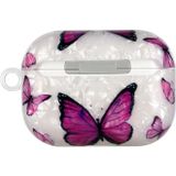 Voor AirPods Pro Painted Shell Textuur draadloze oortelefoonkoffer met lanyard (paarse vlinder)