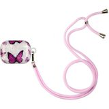 Voor AirPods Pro Painted Shell Textuur draadloze oortelefoonkoffer met lanyard (paarse vlinder)