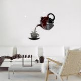 2 PC'S creatieve DIY acryl koffie kopje theepot 3D muur klok decoratieve keuken wandklokken woonkamer dining room Home decor klok (zwart)
