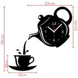 2 PC'S creatieve DIY acryl koffie kopje theepot 3D muur klok decoratieve keuken wandklokken woonkamer dining room Home decor klok (zwart)