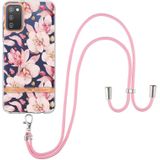 Voor Samsung Galaxy A03S 166mm Bloemen Serie TPU Telefoonhoesje met Lanyard (Pink Gardenia)