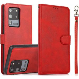 For Samsung Galaxy S20 Ultra Calf Texture 2 in 1 Detachable Magnetic Back Cover Horizontal Flip Leather Case with Holder & Card Slots & Wallet & Photo Frame(Red)