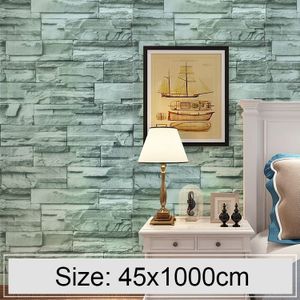 Groene bakstenen creatieve 3D steen baksteen decoratie behang Stickers slaapkamer woonkamer muur waterdicht Wallpaper Roll  grootte: 45 * 1000cm