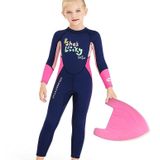 DIVE&SAIL Kinderen Warm badpak Een stuk Wetsuit Long Sleeve Cold-proof SnorkelsSurfing Suit  Maat: S(Pink)