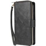 Voor iPhone X / XS Zipper Wallet Bag Horizontale Flip PU Lederen case met Houder & 9 Card Slots & Wallet & Lanyard & Photo Frame(Zwart)