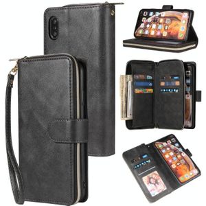 Voor iPhone X / XS Zipper Wallet Bag Horizontale Flip PU Lederen case met Houder & 9 Card Slots & Wallet & Lanyard & Photo Frame(Zwart)