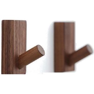 2 PCS Solid Wood Punch-Free Toegang achter de deur op de muur Sticky Hook Kleding Hook Zwarte Walnoot
