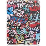 Gekleurde tekening horizontale flip TPU + PU lederen behuizing met drie-opvouwbare houder / slaap / wake-up functie & pen sleuf voor iPad Pro 12.9 (2021) (Graffiti)