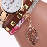 Dames Quartz Armband Horloge met Leaf Shape Hanger (Bruin)