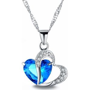 Hartvormige Zirkonia kristal ketting trui Sleutelhanger ketting (Royal Blue)