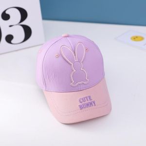 C0477 Cartoon Long-Eared Rabbit Pattern Baby Baseball Hat Children Peaked Cap  Grootte: 50cm verstelbaar (Paarse Top Pink Brim)