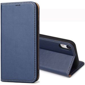 Dermis textuur PU horizontale Flip lederen case voor iPhone XR  met houder & kaartsleuven & portemonnee (blauw)