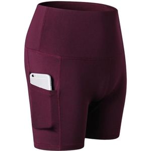 Running Training Tight Quick Drogen Elastische Hoge Taille Yoga Driedelige Riem Pocket (Kleur: Wine Red Size:M)