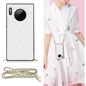 Voor Huawei Mate 30 Elegant Rhombic Pattern Microfiber Leather + TPU Shockproof Case met Crossbody Strap Chain (White)