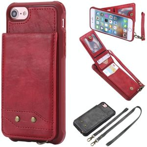 Voor iPhone 8 / 7 Vertical Flip Shockproof Leather Protective Case met Long Rope  Support Card Slots & Bracket & Photo Holder & Wallet Function(Red)