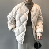 Diamond Lattice Loose And Warm Ladies Short Cotton-padded Jacket (Color:White Size:S)
