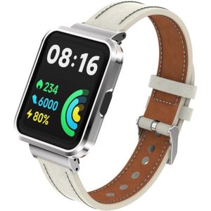 Voor Xiaomi Redmi Watch 2 lederen metalen behuizing gentegreerde horlogeband (warm wit + zilveren behuizing)