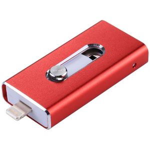 RQW-02 3 in 1 USB 2.0 & 8 Pin & Micro USB 64GB Flash Drive  voor iPhone & iPad & iPod & meeste Android Smartphones & PC Computer(Red)