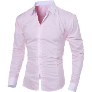 Casual Business mannen jurk lange mouw katoen stijlvolle sociale shirts  grootte: XL (roze)