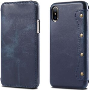 Olie Wax Top-graan koeienhuid horizontale Flip lederen case voor iPhone XS Max  met kaartsleuven & portemonnee (blauw)