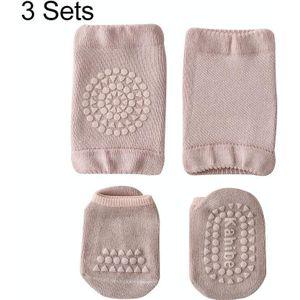 3 sets zomer kinderen knie pads baby vloer sokken baby antislip kruipen sportbescherming pak s 0-1 jaar oud (licht paars)