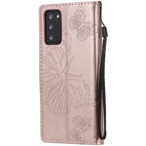 Voor Samsung Galaxy Note20 3D Butterflies Embossing Pattern Horizontale Flip Lederen Case met Holder & Card Slot & Wallet (Rose Gold)